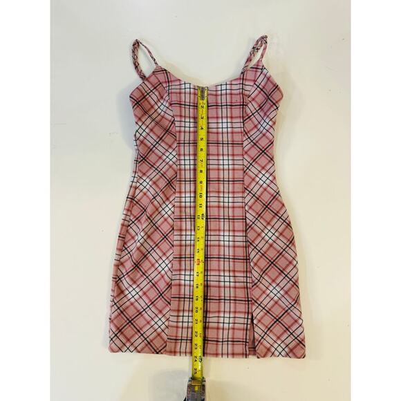 Forever 21 Mini Dress Women XS Pink Plaid Bodycon Spaghetti Strap Grunge Y2K 90s - Picture 4 of 5